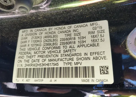 2019 Honda Cr-V Ex from USA, damaged, VIN 2HKRW2H53KH617545